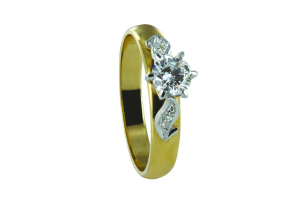 Adeline - Diamond solitaire ring with diamond set shoulders in 18ct yellow gold