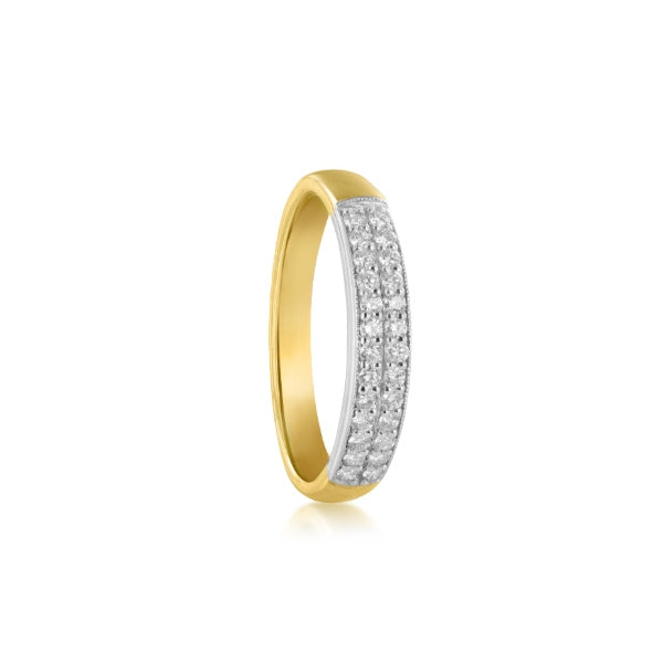Laurel - 9ct yellow and white gold double row 0.26ct diamond wedding band, anniversary or dress ring