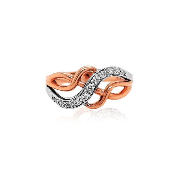 Lora - 9ct rose and white diamond set ribbon ring