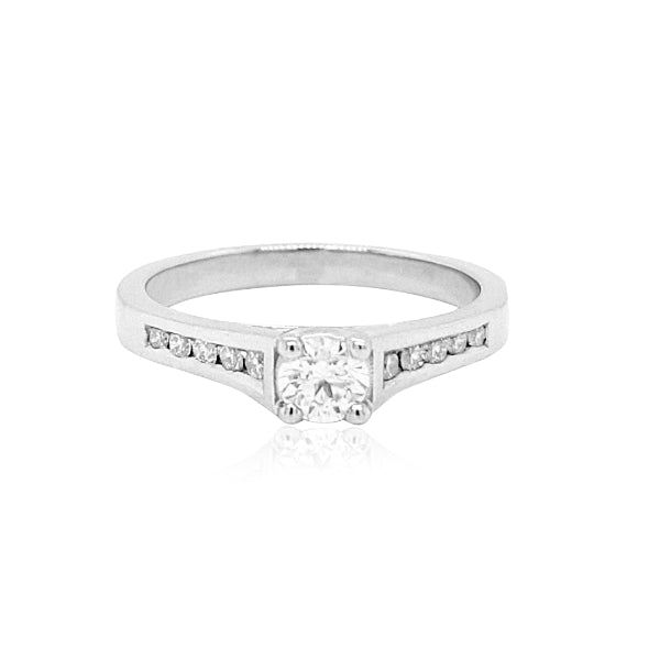 Leighton - platinum diamond solitaire ring with diamond shoulders
