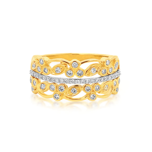 Magdalena - 9ct yellow and white gold multi diamond wide band ring