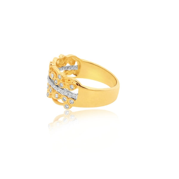 Magdalena - 9ct yellow and white gold multi diamond wide band ring
