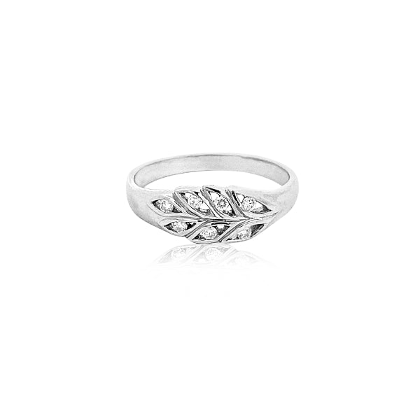 Lala - 9ct White gold 7 stone diamond set palm frond band ring