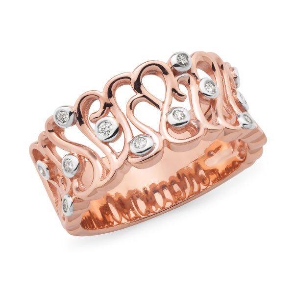 Juliana - 9ct rose gold diamond set scroll pattern dress ring