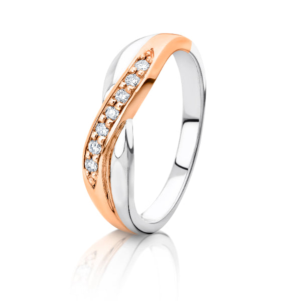Lada - rose and white gold diamond crossover ring