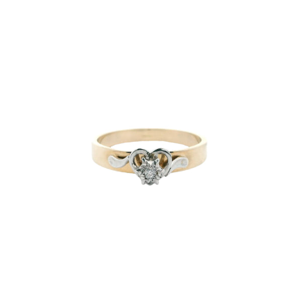 Heart ring with diamond in 9ct two tone gold