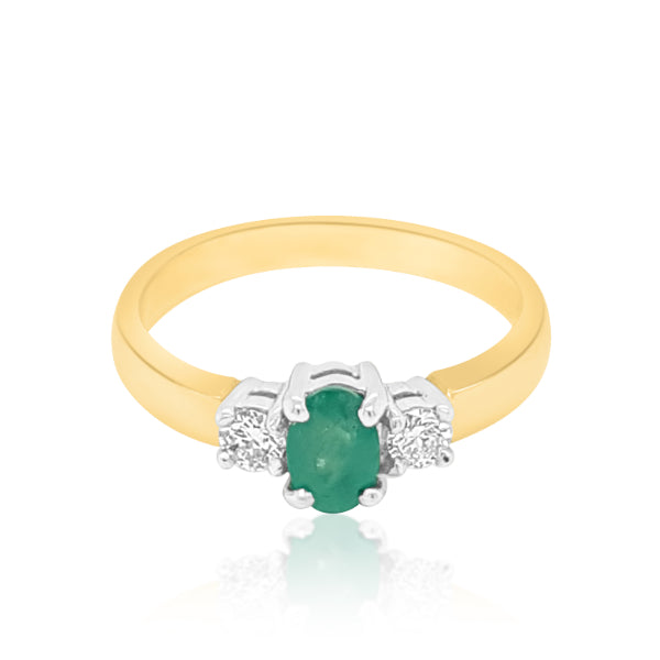 Heidi - three stone oval emerald and diamond ring in 18ct yellow gold