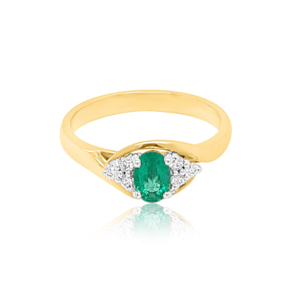 Emma - oval emerald and diamond dress ring in 9ct yellow gold