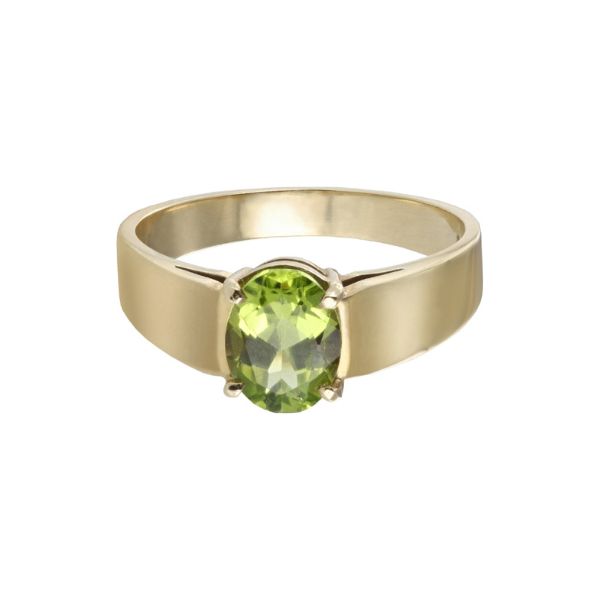 Oval peridot solitaire dress ring in 9ct yellow gold