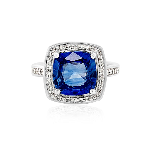 Ryah - ceylonese sapphire and diamond halo ring in 18ct white gold