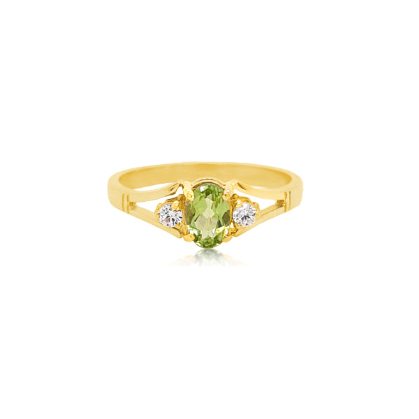 Peridot and cubic zirconia dress ring in 9ct yellow gold