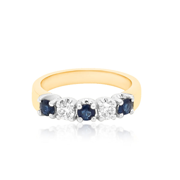 Libby - five stone sapphire and diamond anniversary ring in 18ct yellow and white gold