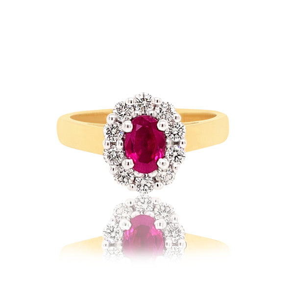 Logan - oval ruby and diamond cluster dress ring in 9ct yellow gold