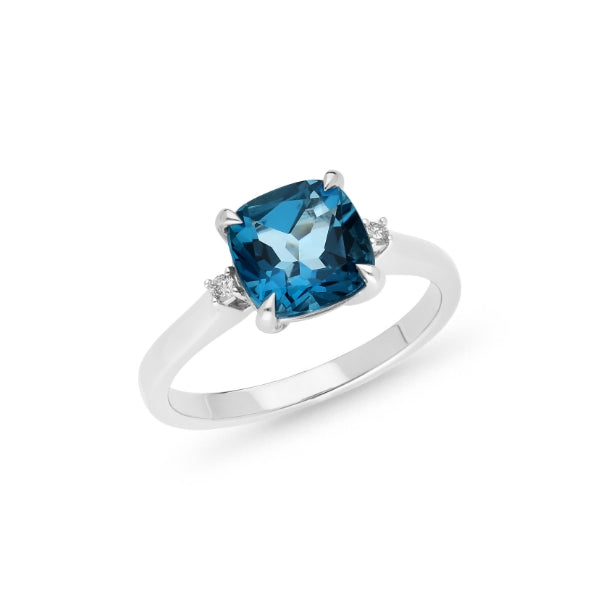 Lydia - london blue topaz & diamond 9ct white gold dress ring