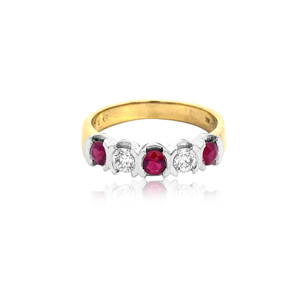 Leesha - semi rubover ruby & diamond ring in two tone 18ct gold