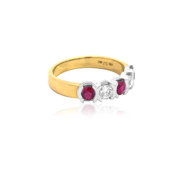 Leesha - semi rubover ruby & diamond ring in two tone 18ct gold