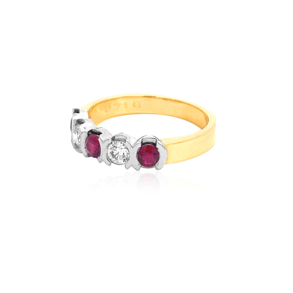 Leesha - semi rubover ruby & diamond ring in two tone 18ct gold