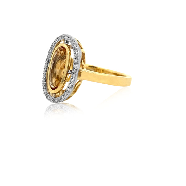 McKinley - oval citrine and diamond halo ring in 9ct yellow and white gold