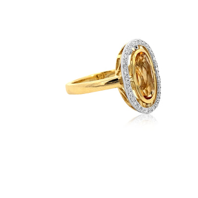 McKinley - oval citrine and diamond halo ring in 9ct yellow and white gold