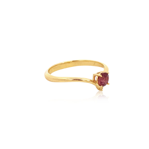 pink tourmaline and diamond wishbone ring in 9ct yellow gold