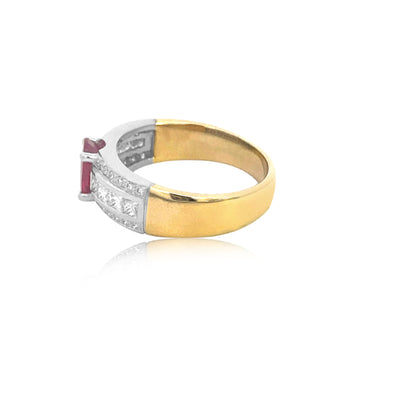 Dinah - oval ruby and diamond dress ring in 18ct yellow gold