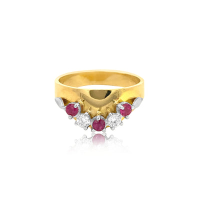 Rahera - ruby and diamond curved eternity ring in 18ct yellow gold