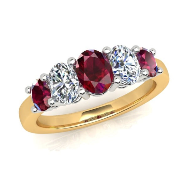 Francesca - oval ruby and diamond 5 stone ring in 18ct yellow gold