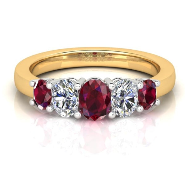 Francesca - oval ruby and diamond 5 stone ring in 18ct yellow gold