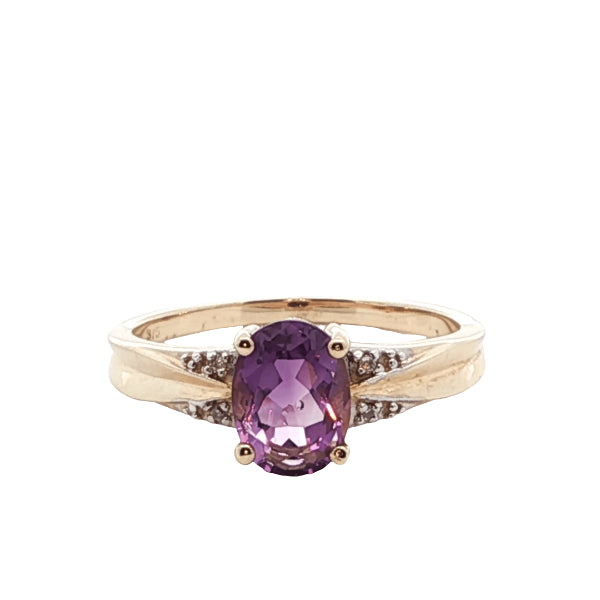 Amethyst and diamond dress ring in 9ct yellow gold