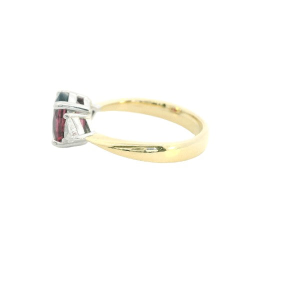 Rikki - oval pink tourmaline and trillion diamond ring in 18ct yellow gold