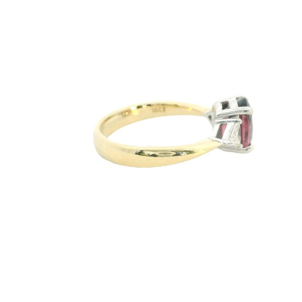 Rikki - oval pink tourmaline and trillion diamond ring in 18ct yellow gold