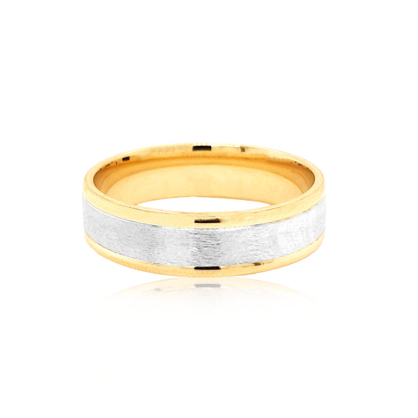 9ct two tone gold comfort wedding band - 6mm