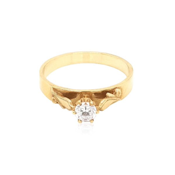 Cubic zirconia solitaire ring in 9ct yellow gold