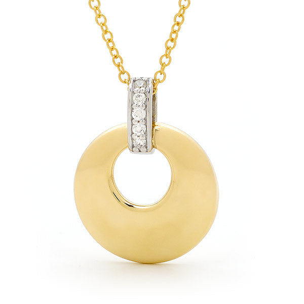 Diamond set gold circle pendant in 9ct yellow and white gold