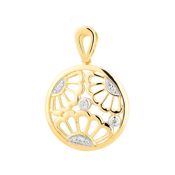 Diamond fan pendant in 9ct yellow gold