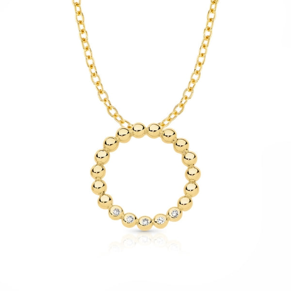 Diamond set beaded circle pendant in 9ct gold
