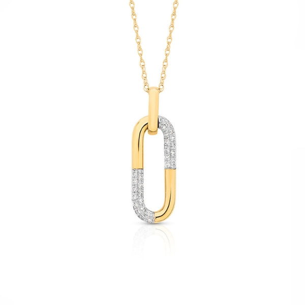 9ct yellow gold diamond set paperclip pendant