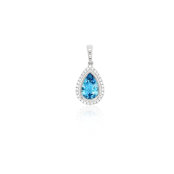 18ct white gold aquamarine & diamond teardrop pendant