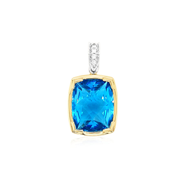 9ct yellow white gold blue topaz and diamond pendant