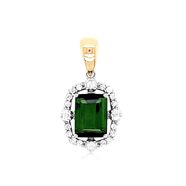 9ct yellow white gold tourmaline & diamond pendant