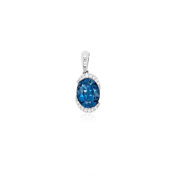 9ct white gold london blue topaz & diamond drop pendant