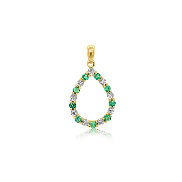 9ct yellow gold emerald and diamond teardrop pendant