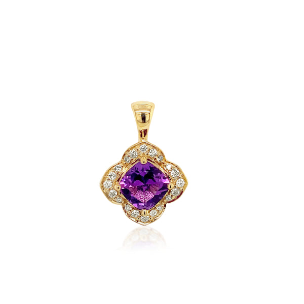 9ct yellow gold amethyst and diamond pendant