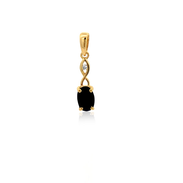 9ct yellow gold sapphire pendant with diamond set twist