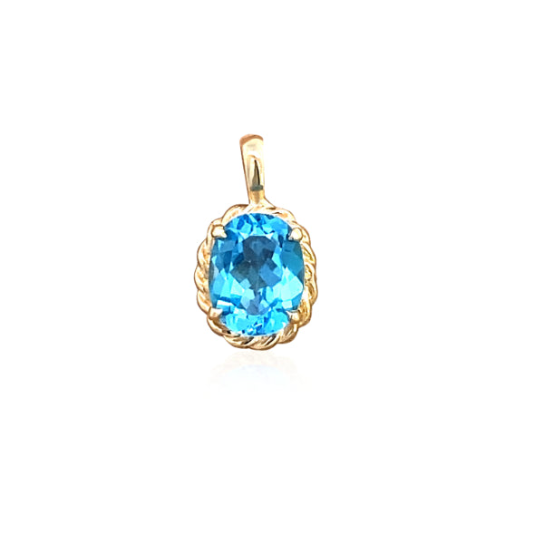9ct yellow gold blue topaz pendant