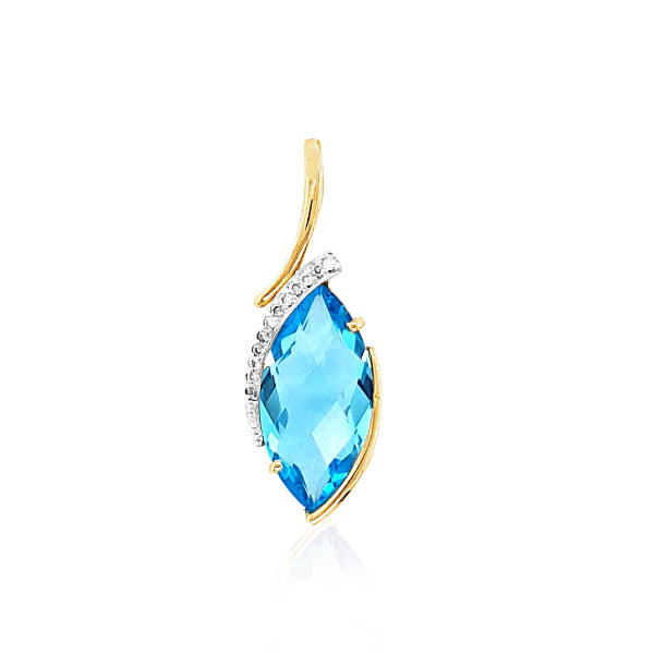 9ct yellow gold blue topaz and diamond marquise pendant