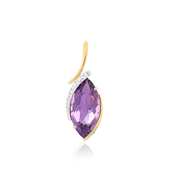 9ct yellow gold marquise amethyst and diamond pendant
