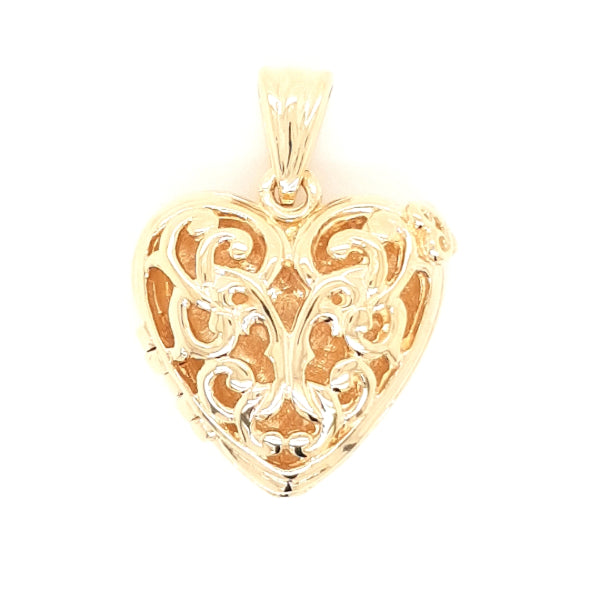 Filigree heart locket in 9ct yellow gold