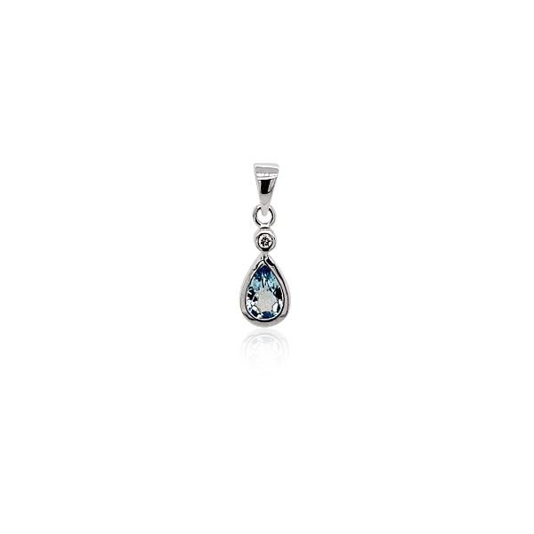 Aquamarine and diamond teardrop pendant in 18ct white gold