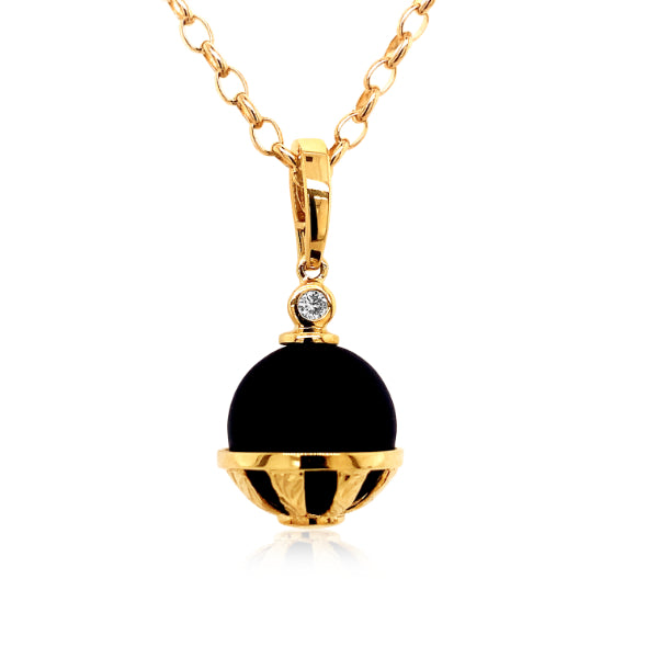 Onyx and diamond enhancer pendant 9ct yellow gold
